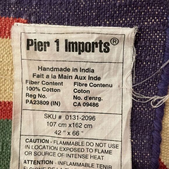 Pier 1 Imports Turkish Kilim Aztec Cotton Rare Area Rug Carpet Blue Boho Native - Picture 8 of 8